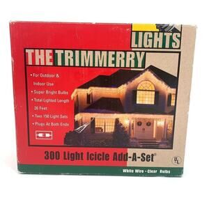 The Trimmery 300 Light Icicle String Lights Add-A-Set White/ Clear Bulbs NOS